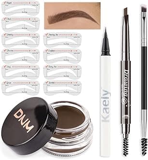 evpct Eyebrow Stencils Kit for Women Shaping, Eyebrow Shaper Makeup Kit, Eye Brow Stencil Shaper Tinting kits for Women, with Eyeliner, Eyebrows Pencil, Pomade, Brush and 10 Stencils, 05# SOFT BROWN