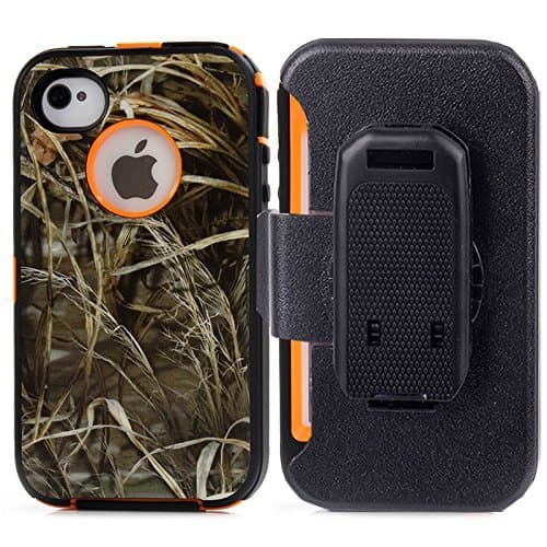 Huaxia Datacom for Iphone 4 4s Heavy Duty Camo Shockproof Dirtproof Defender Case Cover with Belt Clip Holster (Orange grass)