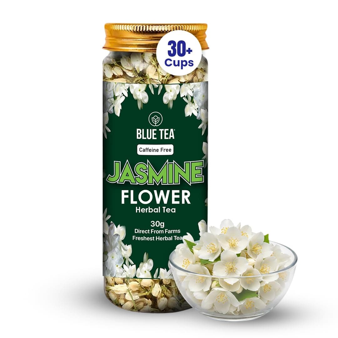 BLUE TEA - Jasmine Tea - 30gm - 30 Cups | FOR SLIMMING BODY & STRESS RELIEF | Non-Bitter - Farm Fresh - Caffeine Free - Herbal Tea - Flower Based - Antioxidants | Reusable Pet Jar
