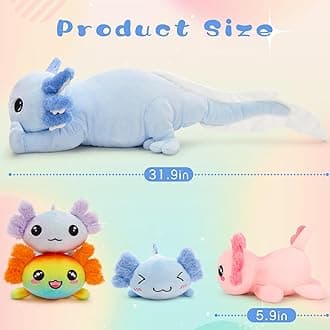 Tezituor Axolotl Plush with 4 Babies, 31.5" Cute Big Axolotl Stuffed Animals Luminous Axolotl Plushies Soft Toy Birthday Gifts for Girlfriends Kids,Blue(Glow in The Dark)