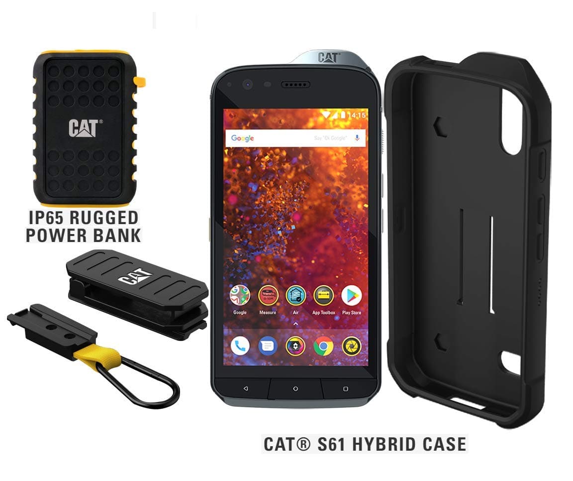 CAT S61 Single SIM 64GB Unlocked Smartphone with Integrated FLIR Thermal Imaging Camera, 10,000mAh Rugged Power Bank & CAT S61 Hybrid Case - North American Variant - 2 Year Warranty