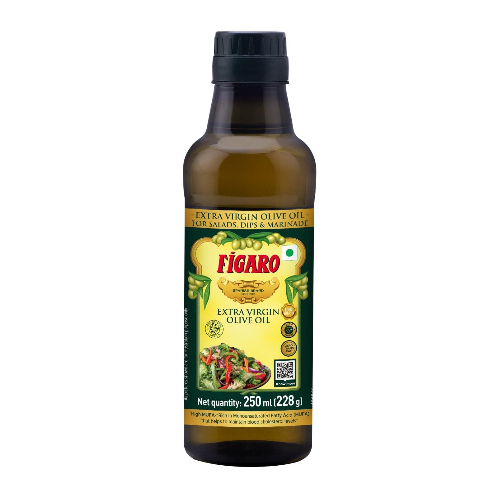 Extra Virgin Olive Oil- 100% Natural and Cold Extracted-Perfect for Salad, Paratha, Marinade - Imported from Spain- 250ml Bottle