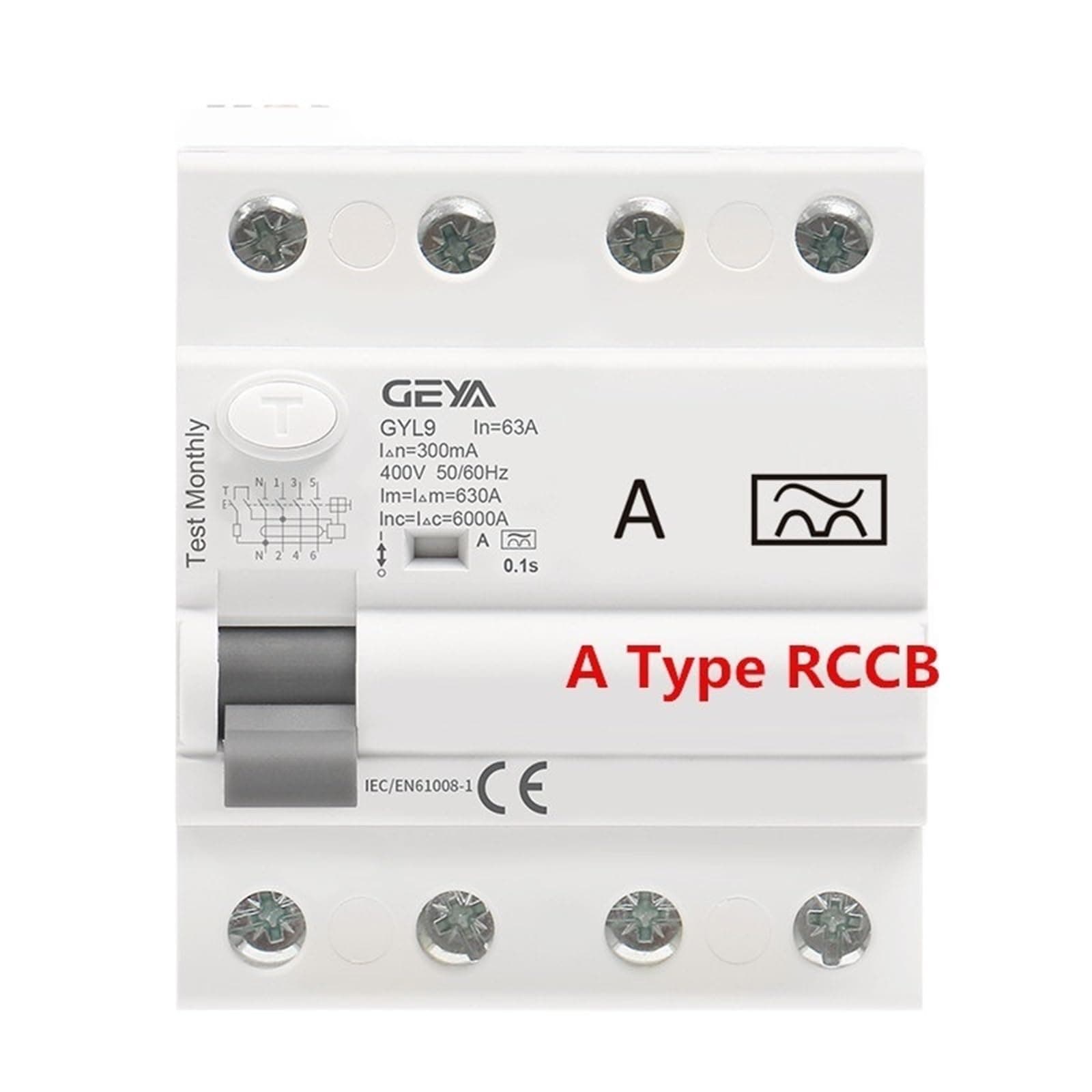 Type A RCD Residual Current Circuit Breaker ELCB 3P+N 40A 63A RCD ELCB Detect Pulsating DC Residual Current(30mA,4P 63A)