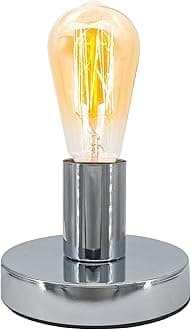 Industrial Table Lamp Base E26/E27 Ceramic Base Holder, Vintage Small Desk Lamp with Plug in Cord On/Off Switch Edison Lamp for Home Lighting Decor (Small-Chrome)