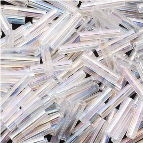 Toho Bugle Tube Beads Size #3 2x9mm Transparent Rainbow Crystal 10 Grams
