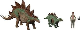 Jurassic World Dominion Classic Collection, Dr. Sarah Harding, Large and Small Stegosaurus, Realistically Movable on a 9.5 cm Scale, from 4 Years