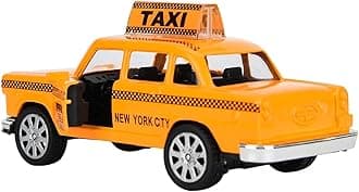 Zerodis NYC Taxi in Yellow Cab Model,1:32 Alloy Die-cast Vintage New York Taxi Pull Back Vehicles with Sound&Light Doors Openable Collectible Car Toy for Kids (Type A)