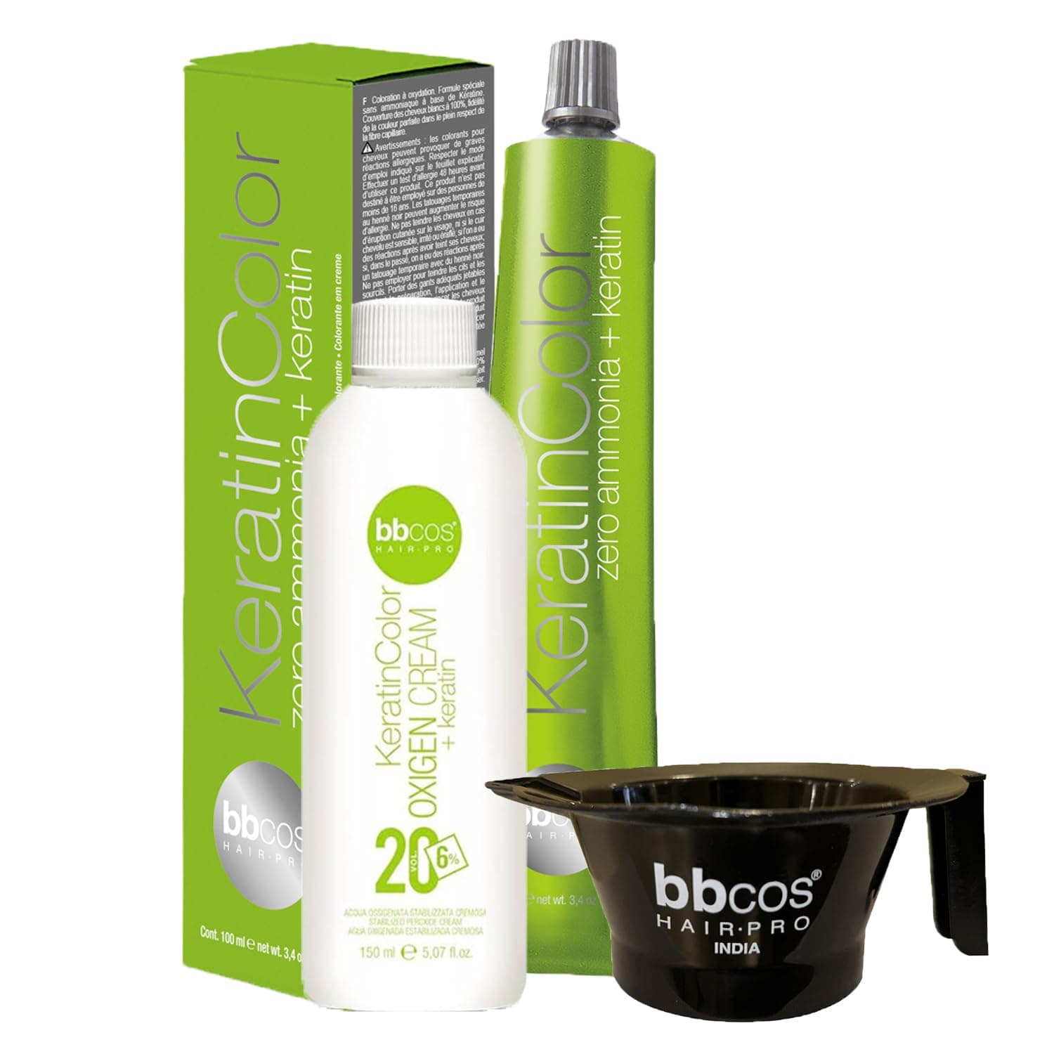 KeratinColor Zero Ammonia + Keratin & Developer Set Permanent Hair Color For Women/Men With Mixing Bowl 100 ml Tube + 150 ml Activator Set