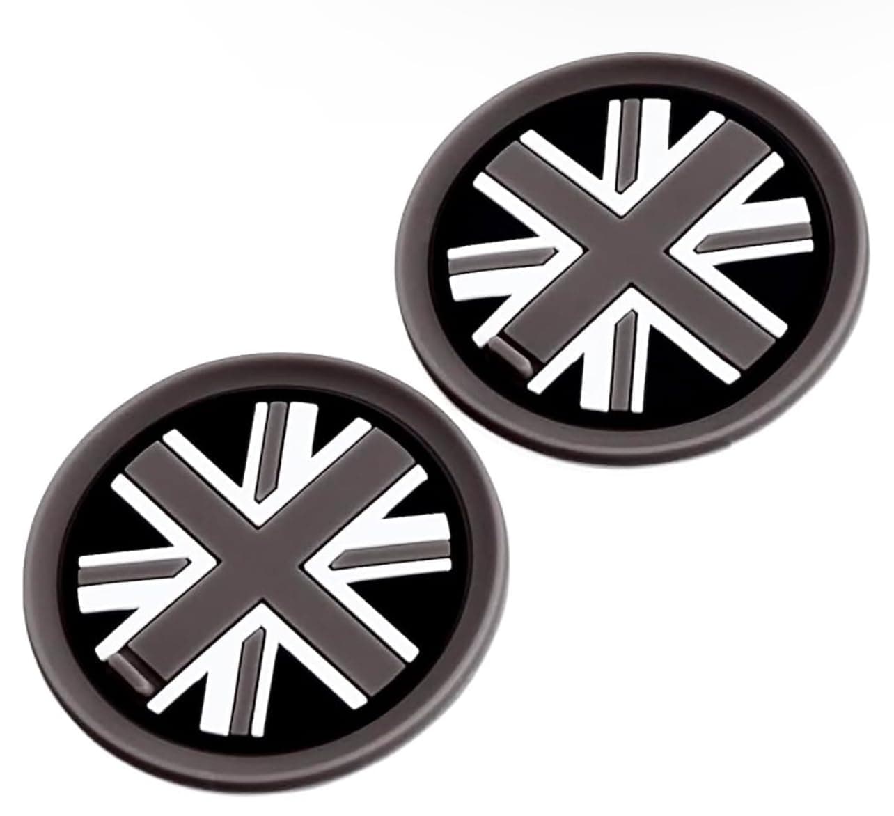 PSL Black Union Jack UK Flag Style Soft Silicone Cup Holder Coasters compatible with MINI Cooper R55 R56 R57 R58 R59 73mm
