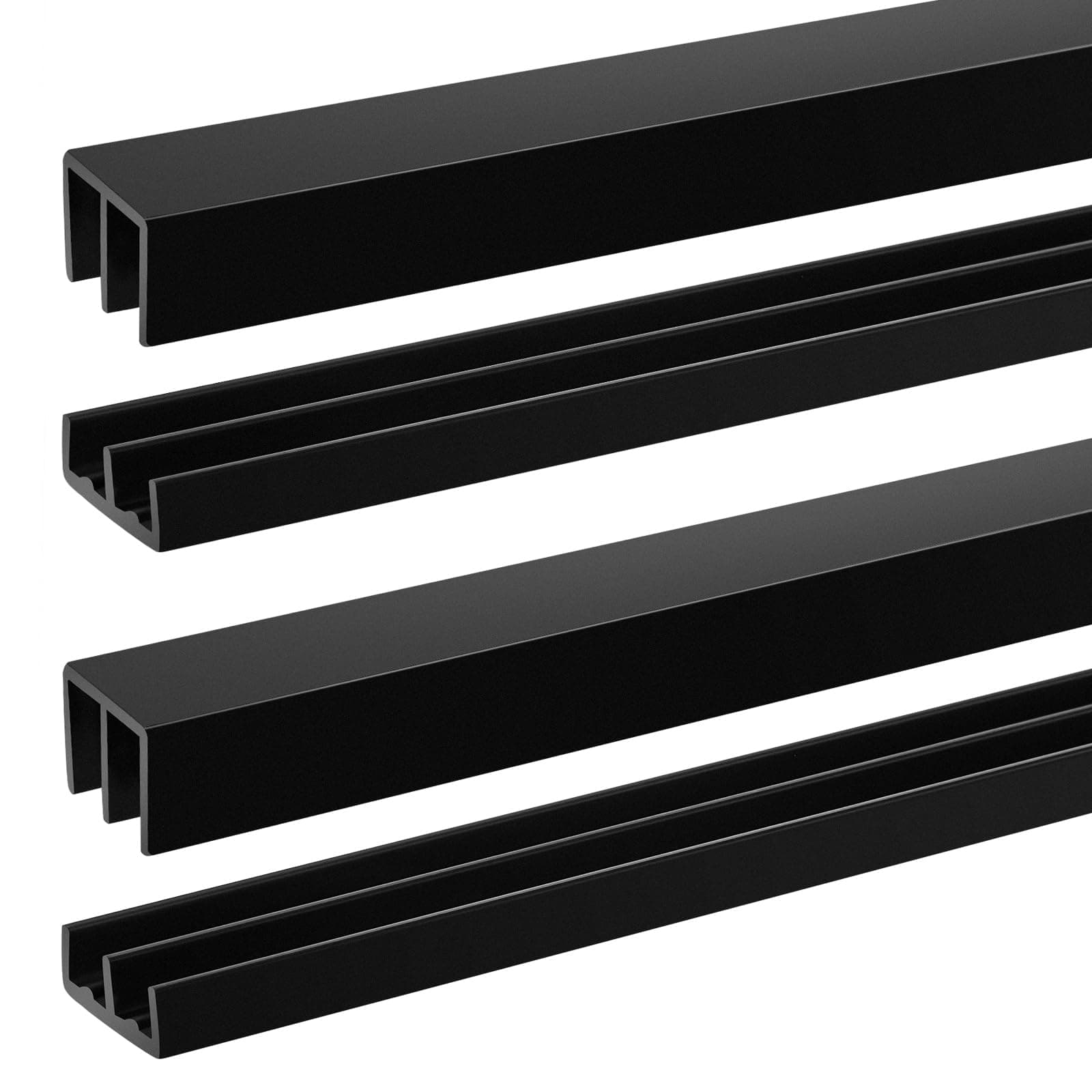 Landical 2 Sets Plastic Sliding Door Track Set for Cabinet Double Rails Panel Kit, 1/4" Thick Panels Glass Door Hardware System Window Track Quick Installation(3ft,Black)