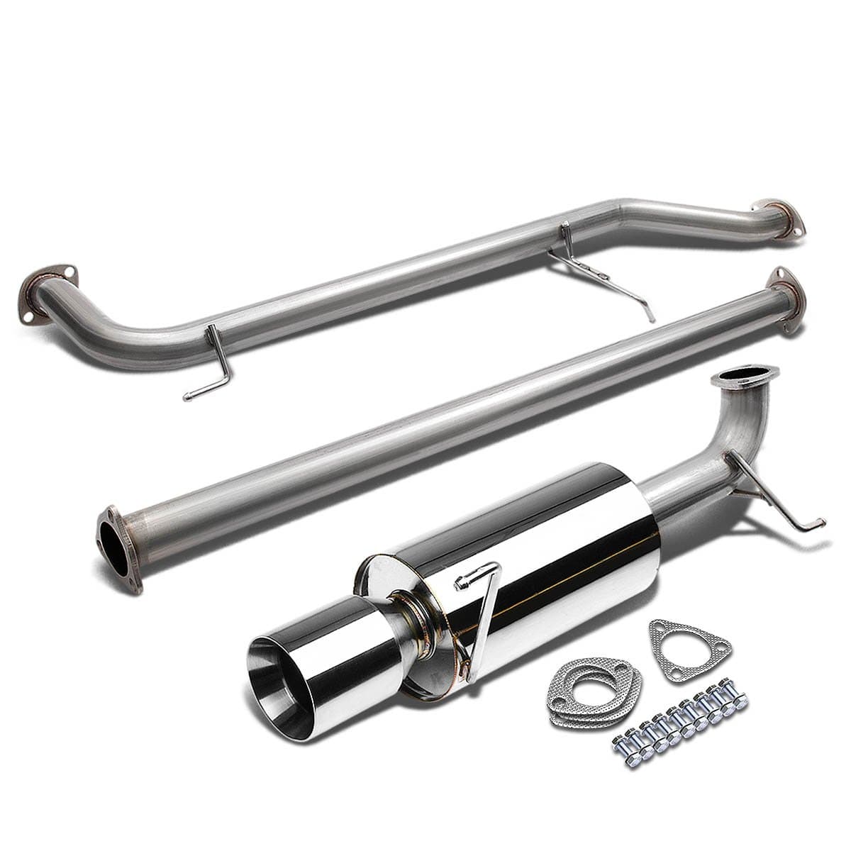 4 inches Double Walled Rolled Muffler Tip Cat-Back Exhaust System Compatible with 1998-2002 Honda Accord 2.3L 4-Cylinder, Stainless Steel