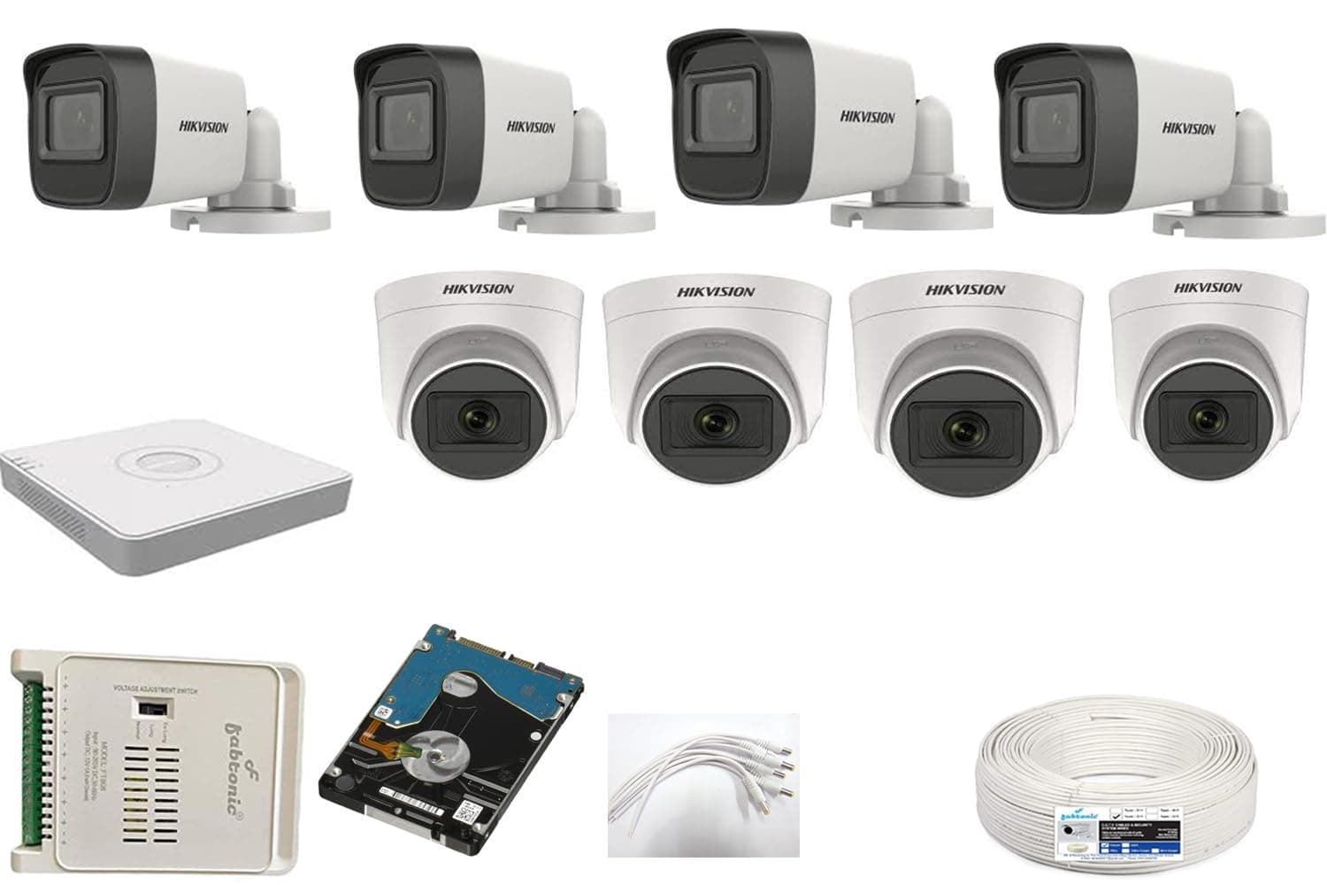 HIKVISION Full HD 5MP Cameras Combo KIT 8CH HD DVR+ 4 Bullet Cameras + 4 Dome Cameras+2TB Hard DISC+ Wire ROLL +Supply & All Required CONNECTORS