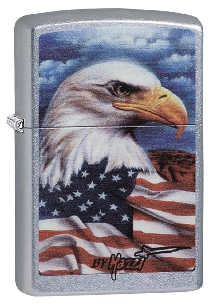 Zippo Mazzi Bald Eagle with Flag Pocket Lighter, Street Chrome, One Size