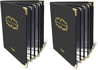 Menu-Covers 8.5 X 11 inch Restaurant - 2 Pack Menu Holder 4 Page 8 View Premium Faux Leather Transparent Black for Bar Cafe Book Folder