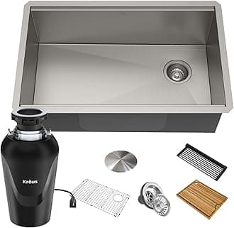 KRAUS Kore Workstation 30-inch Undermount 16 Gauge Stainless Kitchen Sink, Single Bowl Kitchen Sink with 3/4 HP Garbage Disposal, KWU110-30-100-75MB