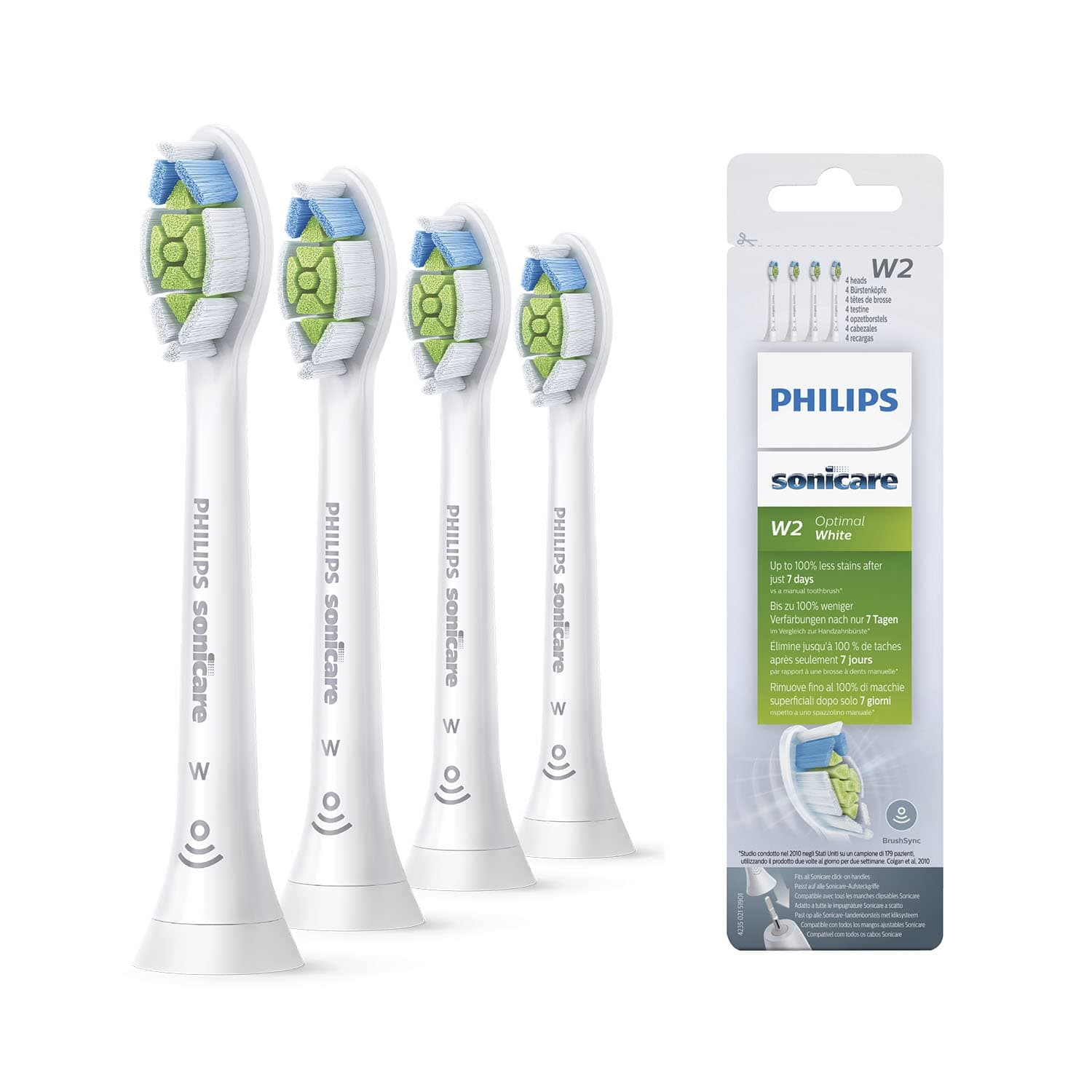 Philips Genuine Sonicare Optimal White Replacement Brush Heads, 4 Pack, White - HX6064/10