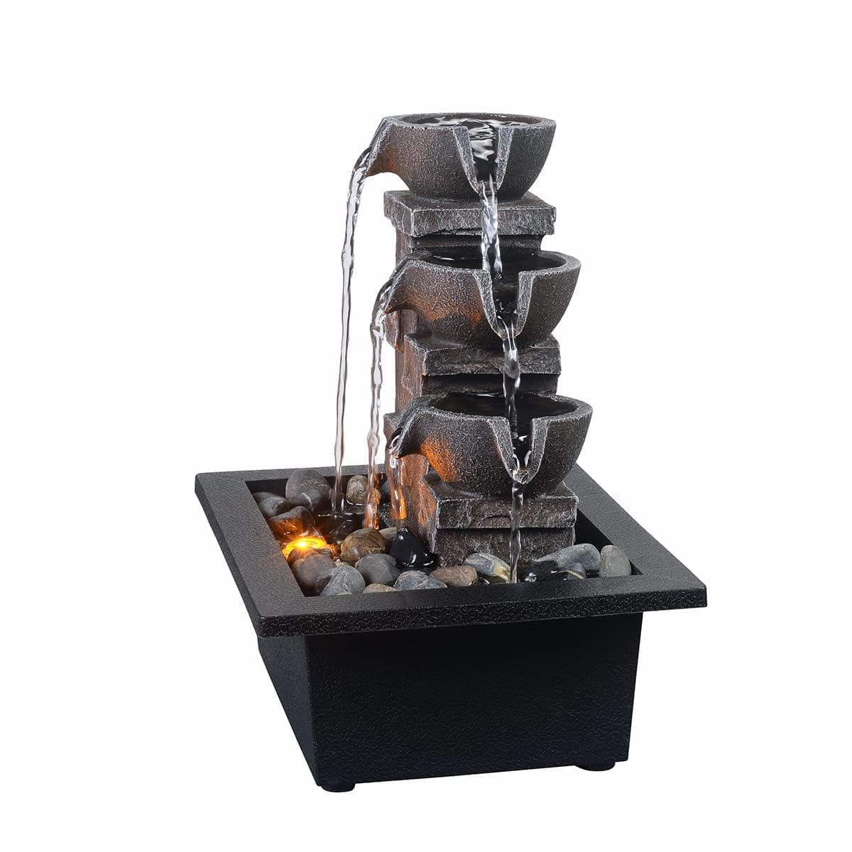 GOSSI Imitation Stone Wall Tabletop Fountain Includes Many Natural River Rock Office Relaxing Waterfall Meditation Tabletop Fountain LED Lights Fountain(22070)