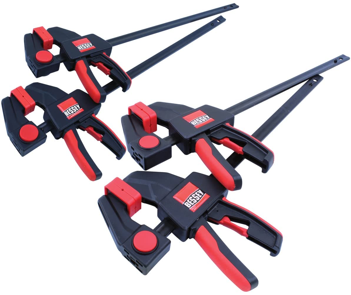 BESSEY RES01 Clamp Set, General Purpose Trigger Clamps with Composite Handle, 2 x 6 In. (100 lb) and 2 x 12 In. (300 lb),Red/Black