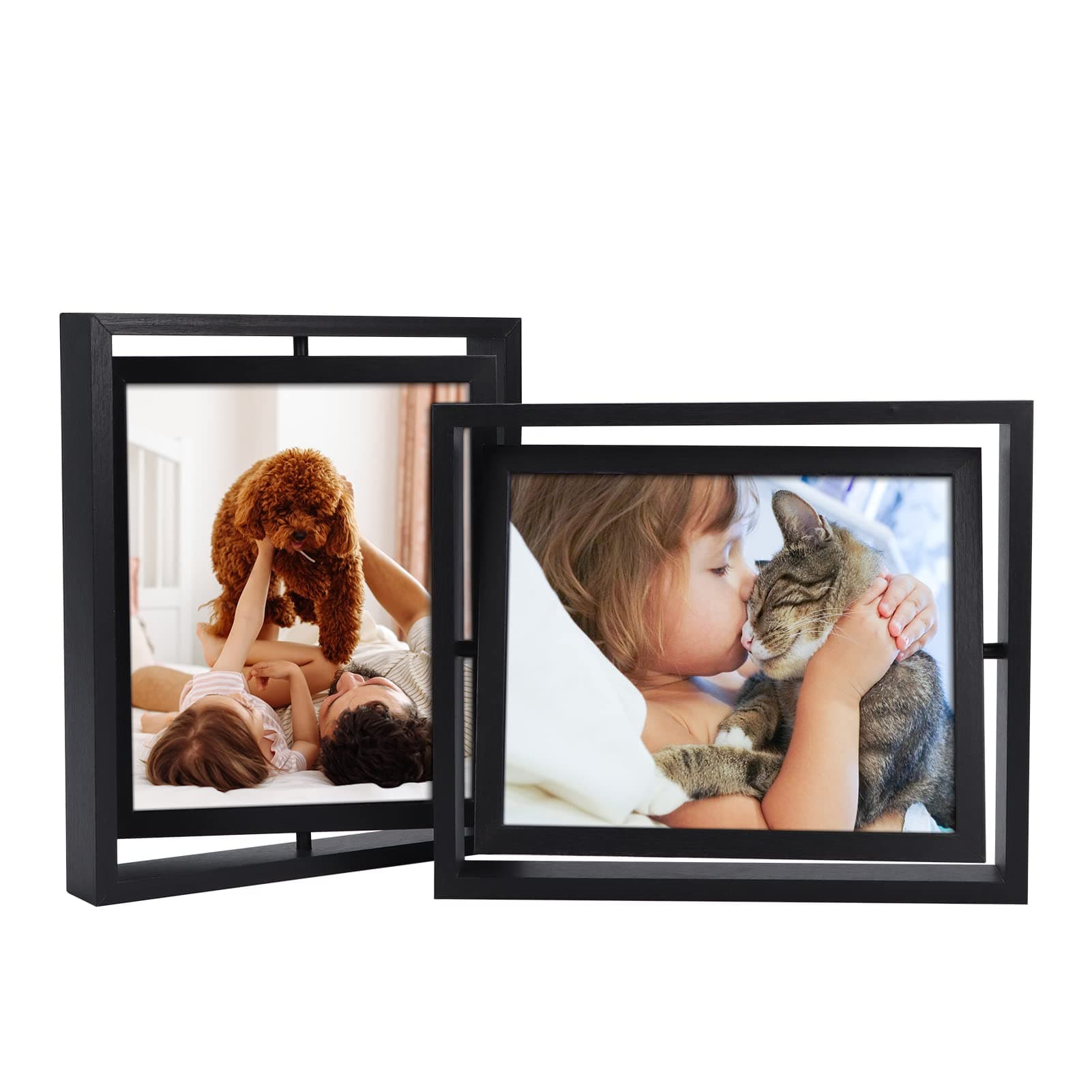EXYGLO Black 10x8 Photo Frames, Double Picture Frames 8x10 for Horizontal or Vertical Tabletop Display - Perfect Presents for Families and Friends (2 Pack)
