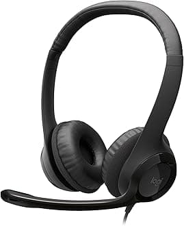 Logitech H390 Wired Headset for PC/Laptop, Stereo Headphones with Noise Cancelling Microphone, USB-A, In-Line Controls, Works with Chromebook - Black