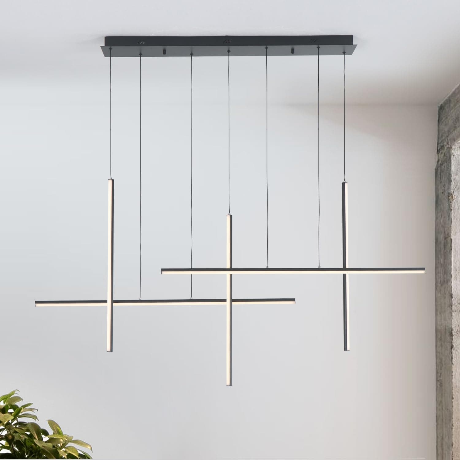 5 Lights Linear LED Chandelier for Kitchen Island Counter,Black Rectangle Hanging Pendant Light with LED 3000K Warm Light,L59 Adjustable Pendant Light