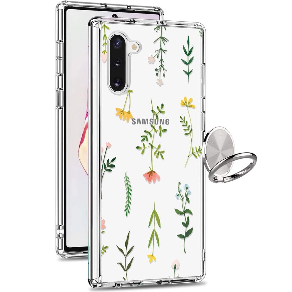 GiiKa Galaxy Note 10 Case, Clear Floral Girls Women Heavy Duty Shockproof Protective Hard PC Back Case with Slim TPU Bumper Cover Phone Case for Samsung Galaxy Note 10, Grass Flowers