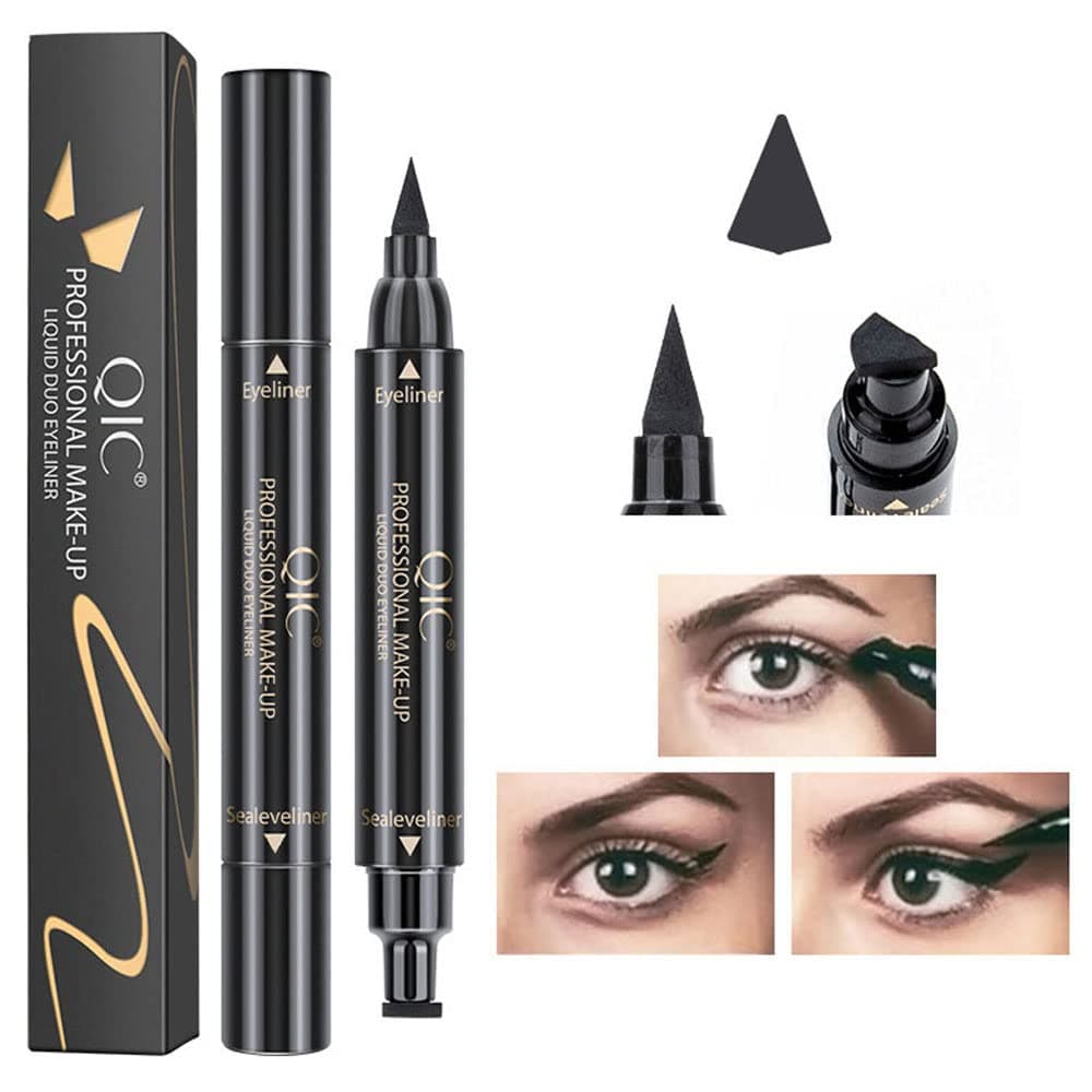 Dual Ended Winged Eyeliner Stamp, Wing Long Lasting Liquid Eye Liner Pen, Waterproof Smudgeproof and Sweatproof Eye Makeup Seal Stamp Cat Eye Pencil (02 Big stamp)