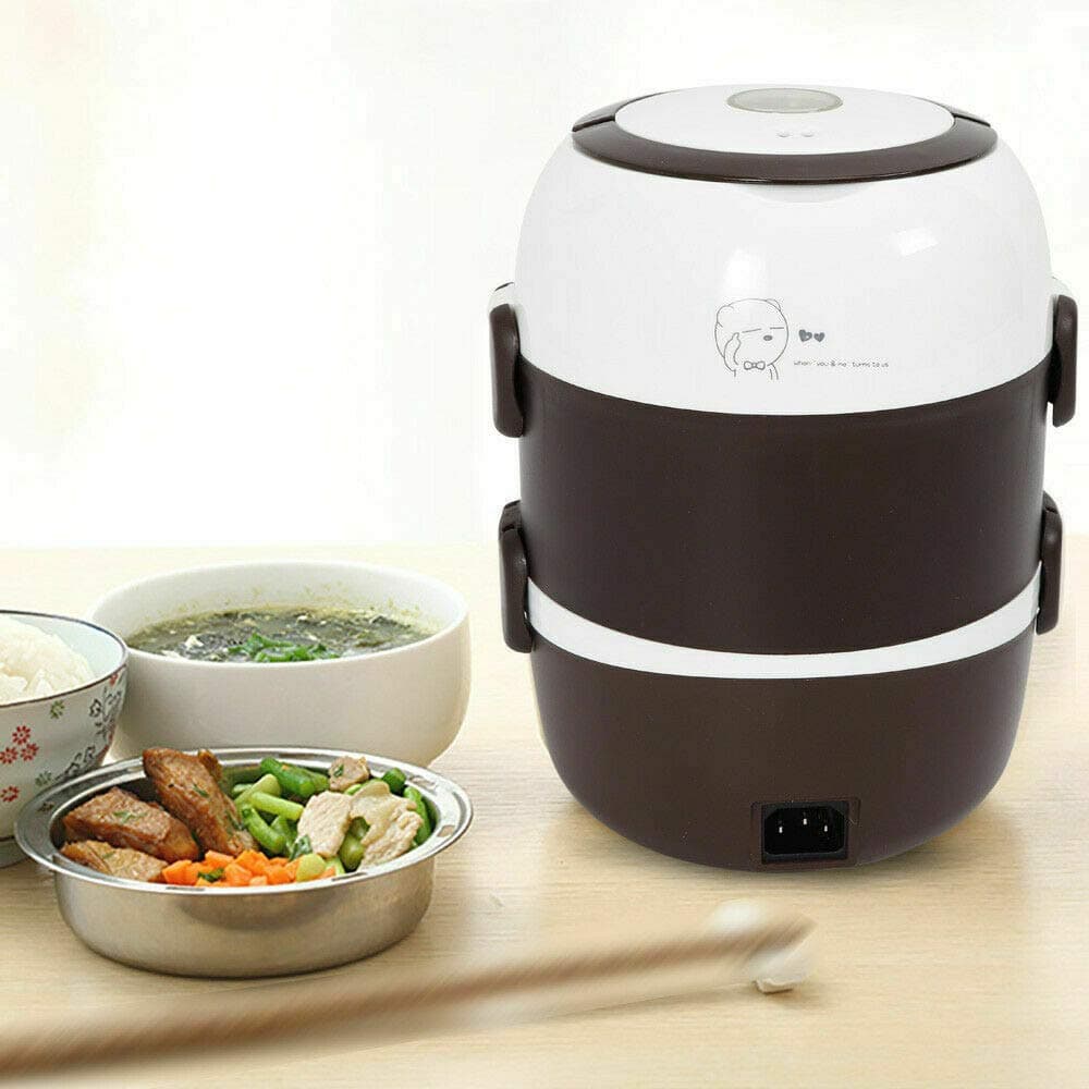 DONSU 3 Layers Electric Lunch Box, 2L Portable Electric Heating Lunch Box 360°Steam Heating Warmer Container Rice Cooker for Home, Office, School (200W 110V)