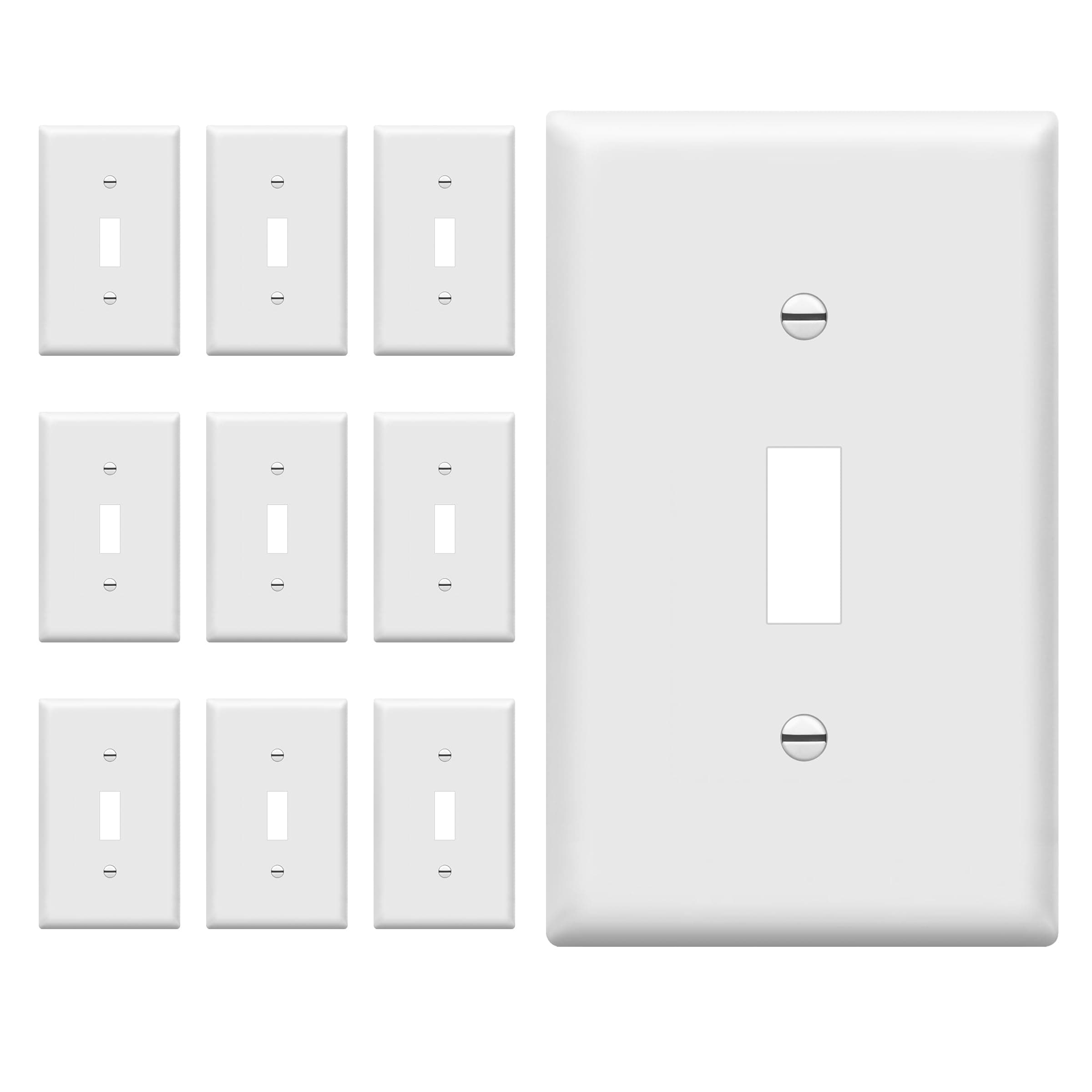 ENERLITES Light Switch Cover Plate, Toggle Wall Plate Cover, Size 1-Gang 4.50" x 2.76", Unbreakable Polycarbonate Thermoplastic, 8811-W-10PCS, White (10 Pack)