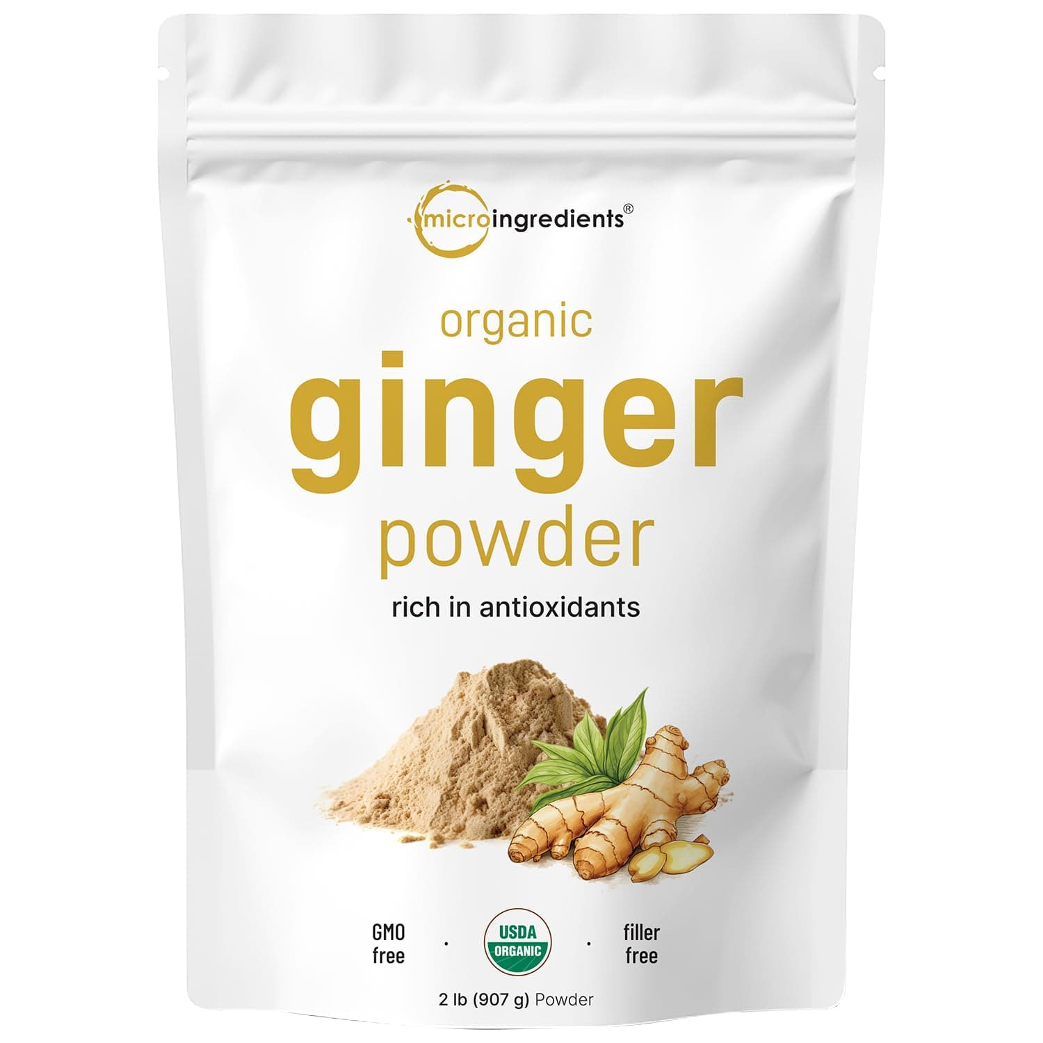 Micro Ingredients Organic Ginger powder, 2lbs (32oz) | Premium Source for Spice & Seasoning | Great for Baking, Cooking & Tea | Additive Free, Non-GMO, Bulk Supply