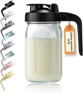 32oz Glass Pitcher with Lid & V-shaped Pour Spout - 1 Quart Breastmilk Pitcher Double Leak Proof, Creamer Container for Sun Tea, Juice, Cold Brew Coffee, Breastmilk Storage Container