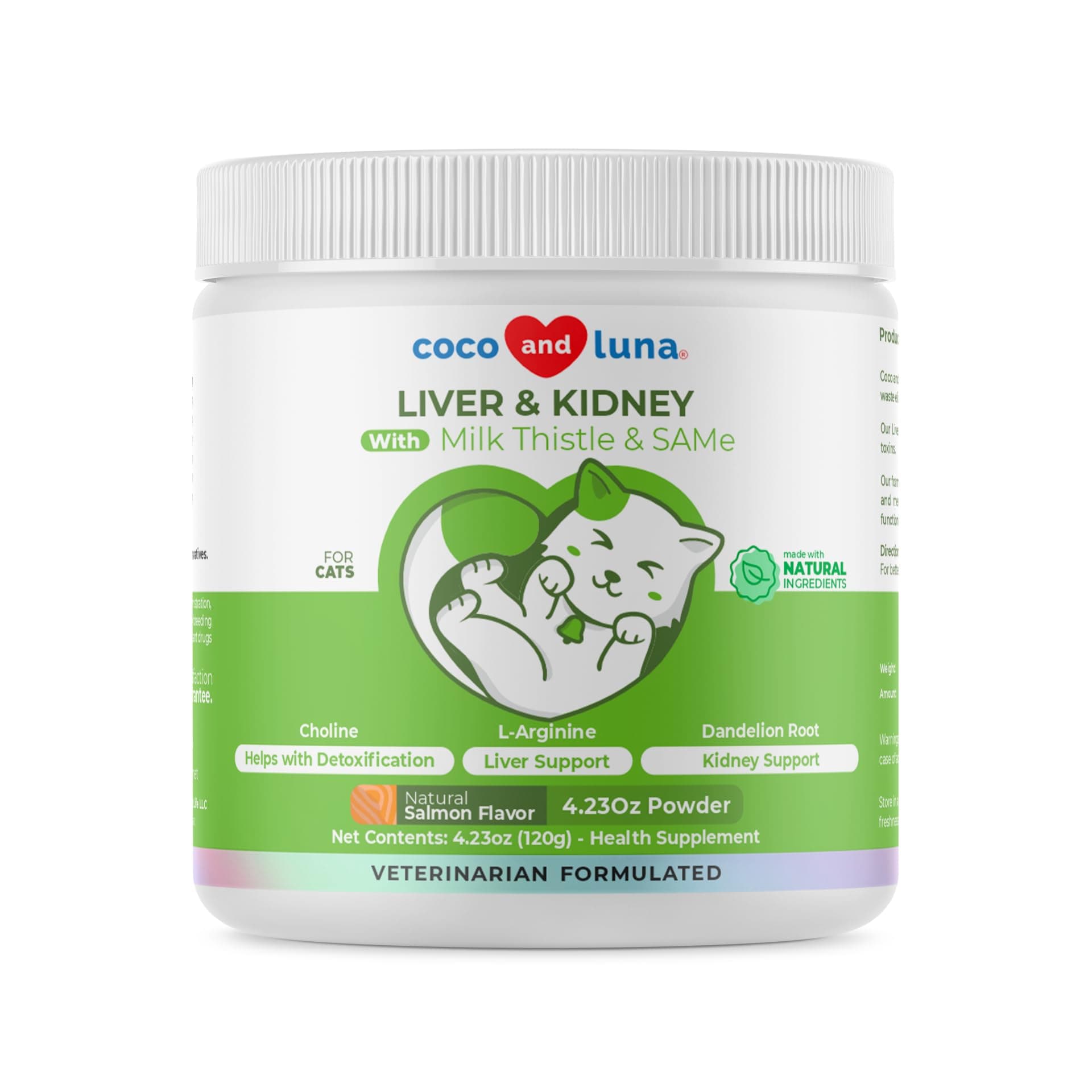 Milk Thistle for Cats - Liver and Kidney Support - Hepatic Support with EPA & DHA - Detox - Liver Supplement with Choline and L-Arginine (Powder for Cats)