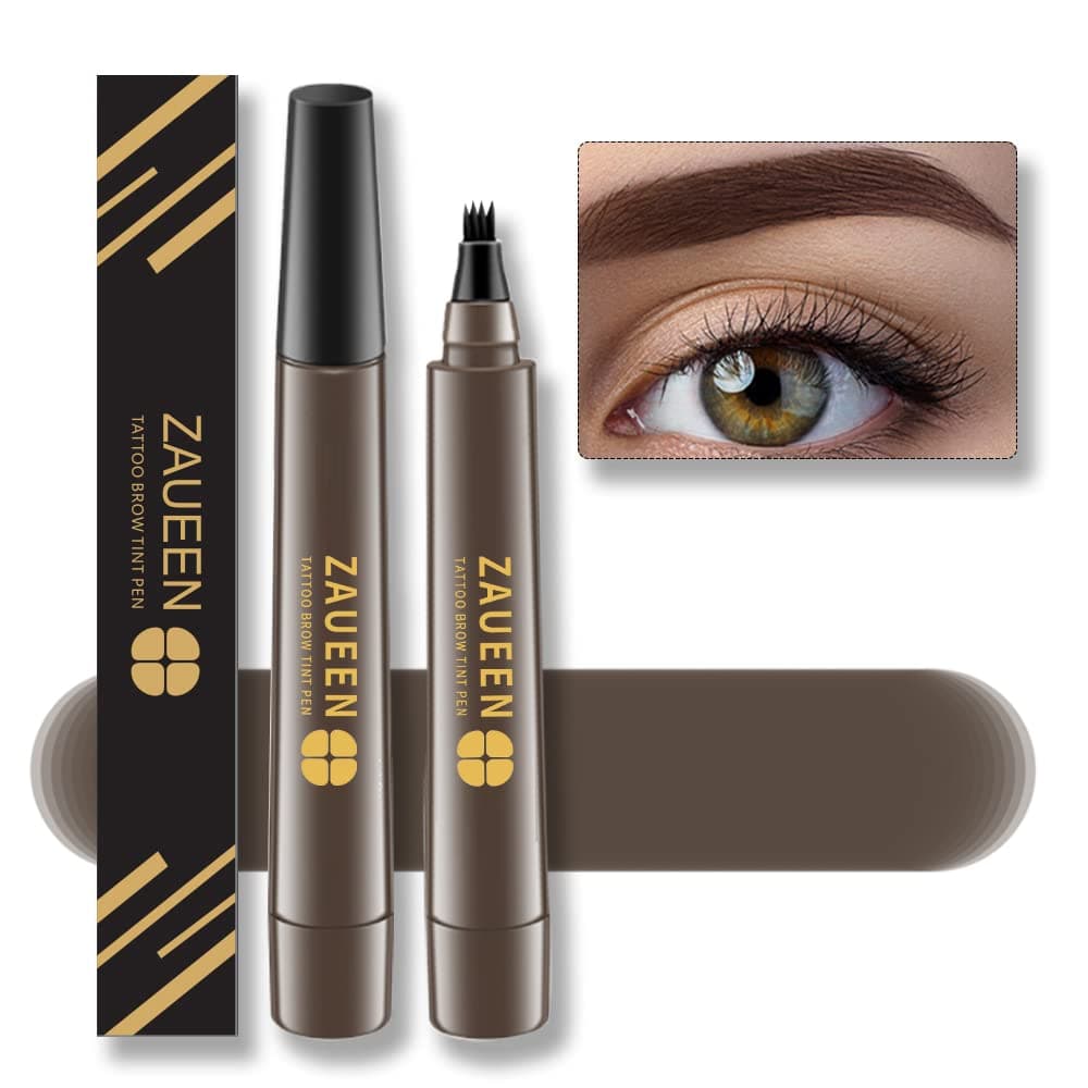 Tattoo Eyebrow Pen with Fork Tip, Microblading Brow Pencil, Waterproof, Long Lasting, Natural Looking, Stays on All Day (Black Brown)
