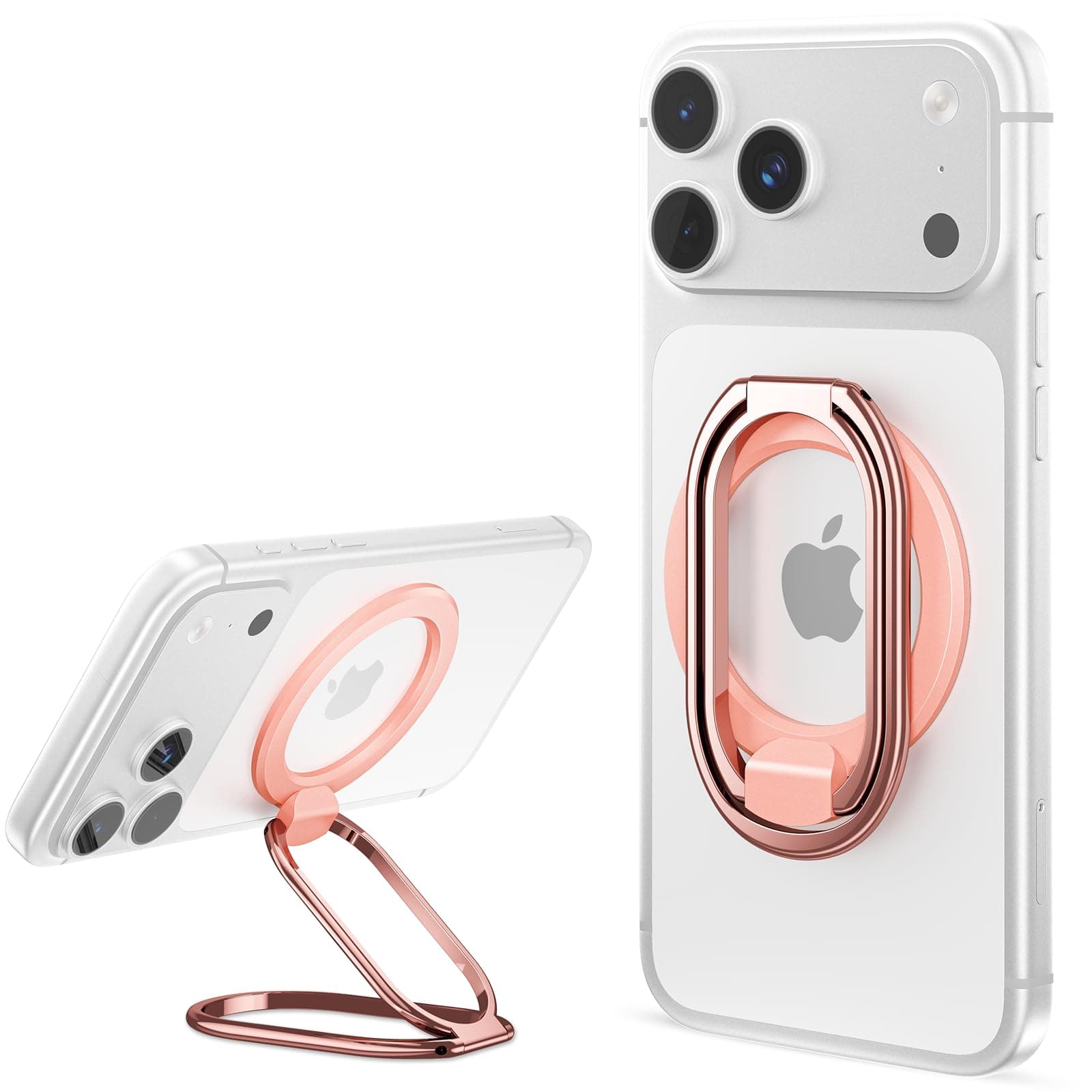 【2025 Upgraded】 Mag Safe Phone Ring Holder, SUPERONE Adjustable Magnetic Kickstand & Removable Phone Grip Compatible with Wireless Charging Only for iPhone 17 & 16 & 15 & 14 & 13 Series - Rose Gold