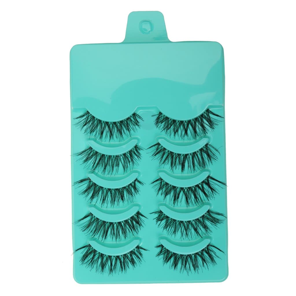 - 5 Pairs Beauty Makeup Handmade Messy Cross Style False Eyelashes Green