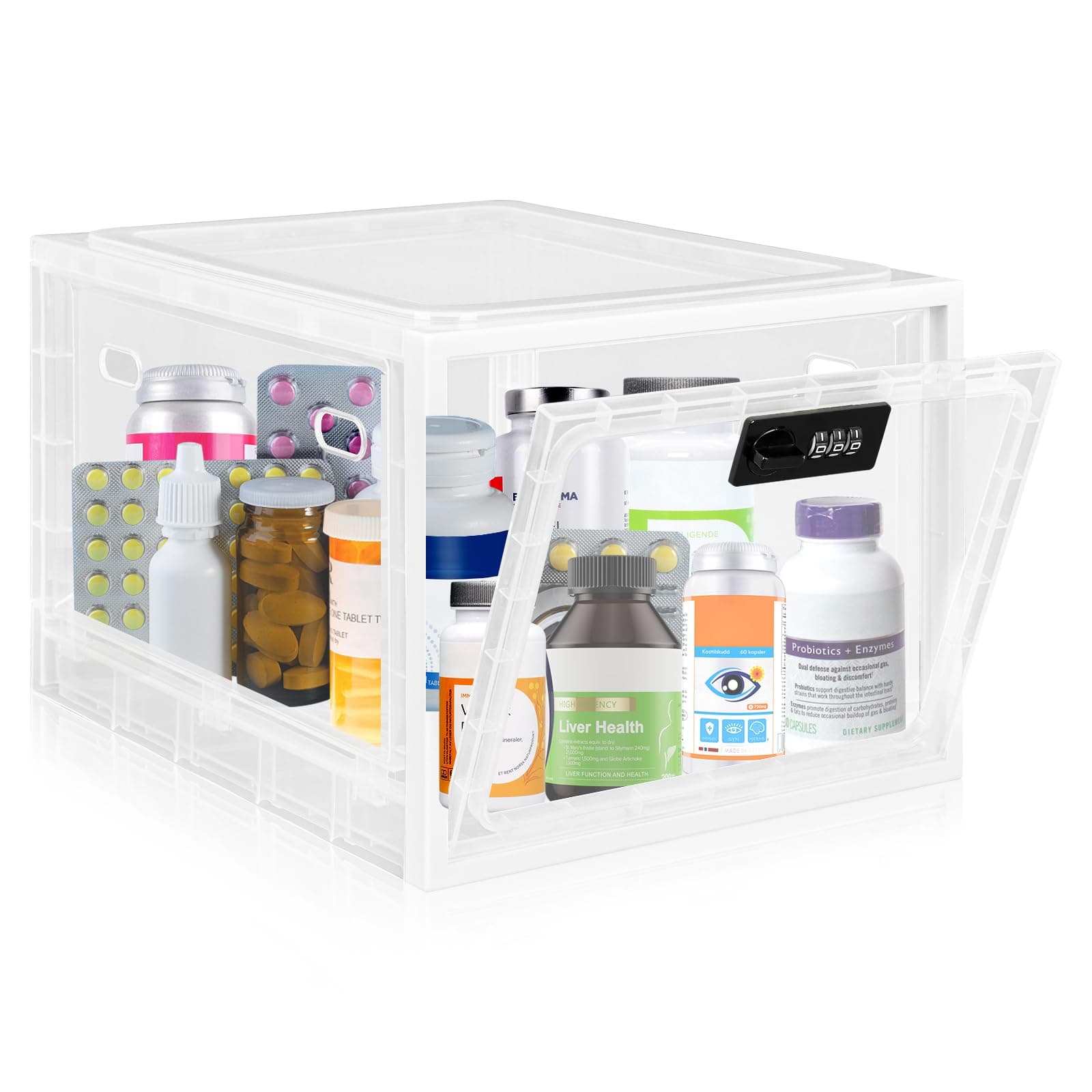 Gemaxvoled Lockable Medicine Box, 12.6L BPA-Free Lockable Storage Box for Child Safety, Clear Organizer for Fridge Food/Snacks/Phone Jail/Home/Office Safety