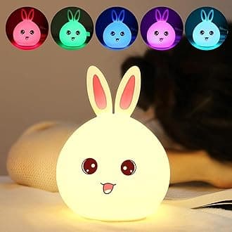 MoonlitDreams USB Rechargeable Silicone Rabbit Night Light for Kids – 3-Level...