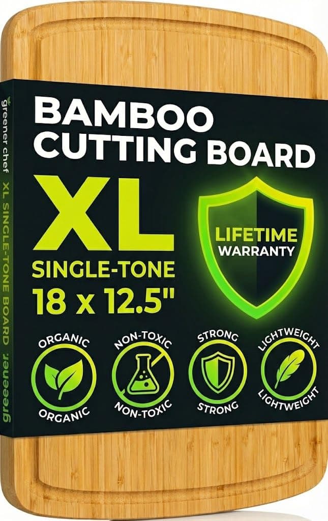 GREENER CHEF 18 Inch Extra Large Bamboo Cutting Board with Lifetime Replacements - Wood XL Cutting Boards for Kitchen - Organic Wooden Butcher Block and Chopping Board for Meat and Vegetables