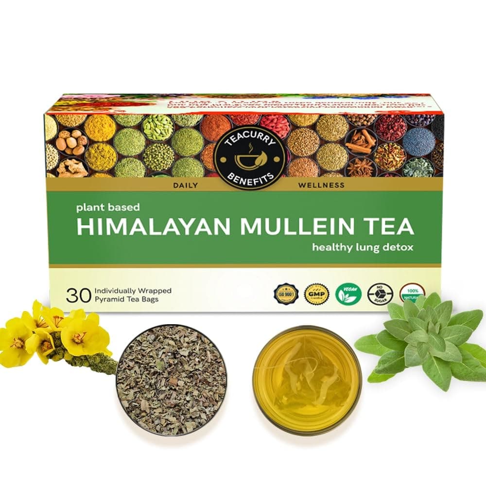 Teacurry Mullein Tea Leaves - (30 Teabags) - Herbal Tea for Lung Detox & Immunity - (60 Gram)