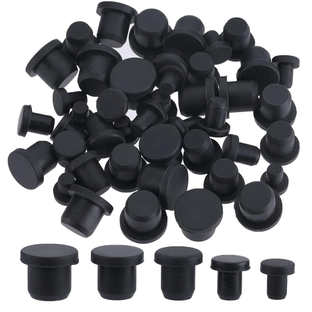 GORGECRAFT 50PCS 5 Sizes Silicone Hole Plug Black Round Rubber Waterproof Button Hole End Covers Soft Flexible Stopper Fit for 4-9.5mm Inner Diameter Hole Bottles Pipes Flower Pots