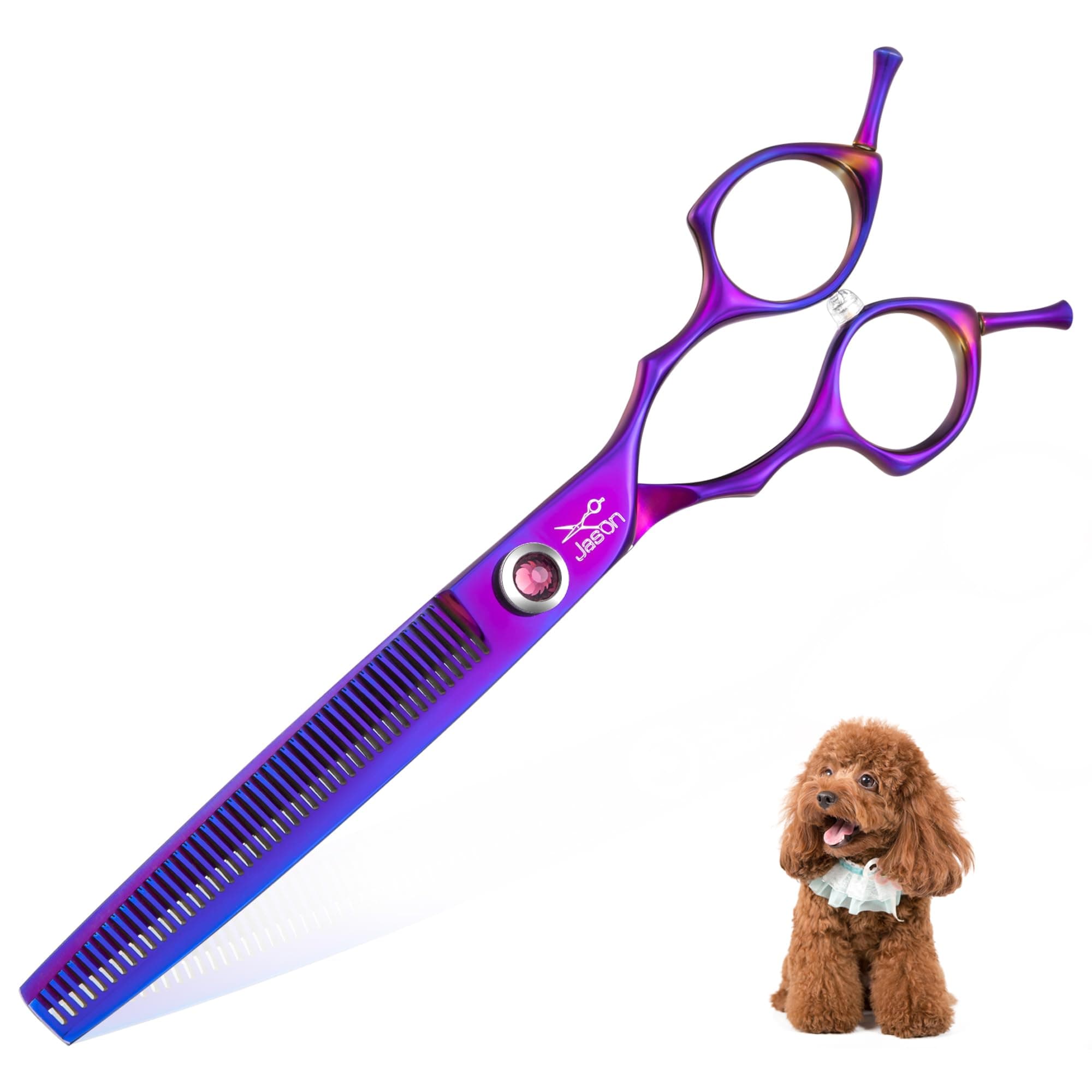 Dog Scissors for Grooming - 7.5" Thinning Scissors for Dog Grooming, Japanese 440C Stainless Steel Blender Shears with Diamond Adjustable Screw (45 Teeth, Purple) Christmas Gift