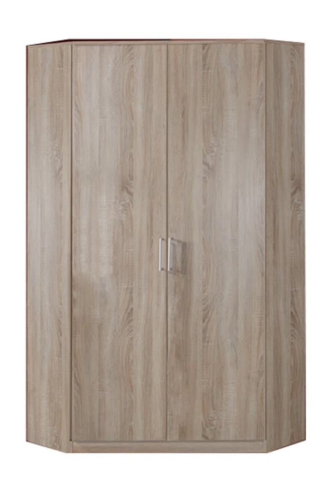 Adtrad Oak Effect Corner Wardrobe Unit - 2 Doors - 8 Shelves -Hanging Rail - German Made Quality - Modern Metallic Handles - Flat Packed For Home Assembly