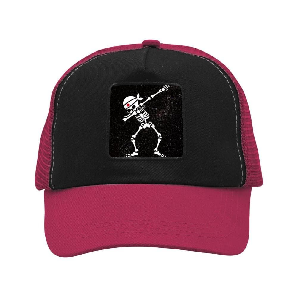 GHFDD1DF6 Dab skeleton kamikaze Japan Judo Karate Samurai Customized Leisure Patched Twill Mesh Cap Hats for Adults Wine red
