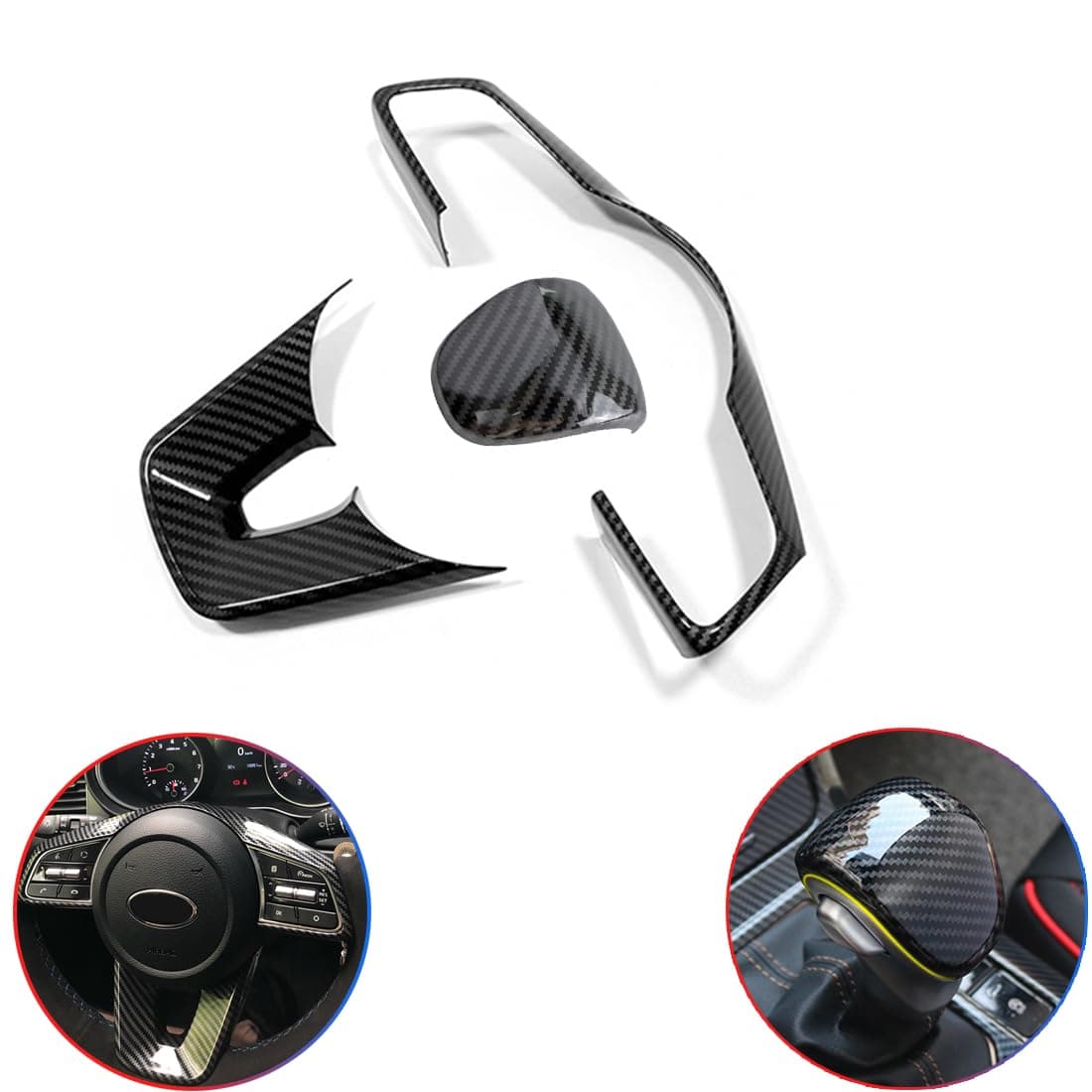 3Pcs Steering Wheel Cover Trims Interior Decaration Sticker for Kia Forte Cerato K3 2019 2020 2021 2022 2023 2024 - ABS Carbon Fiber Sport Interior Accessories(NOT FIT GT and GT Line Models)