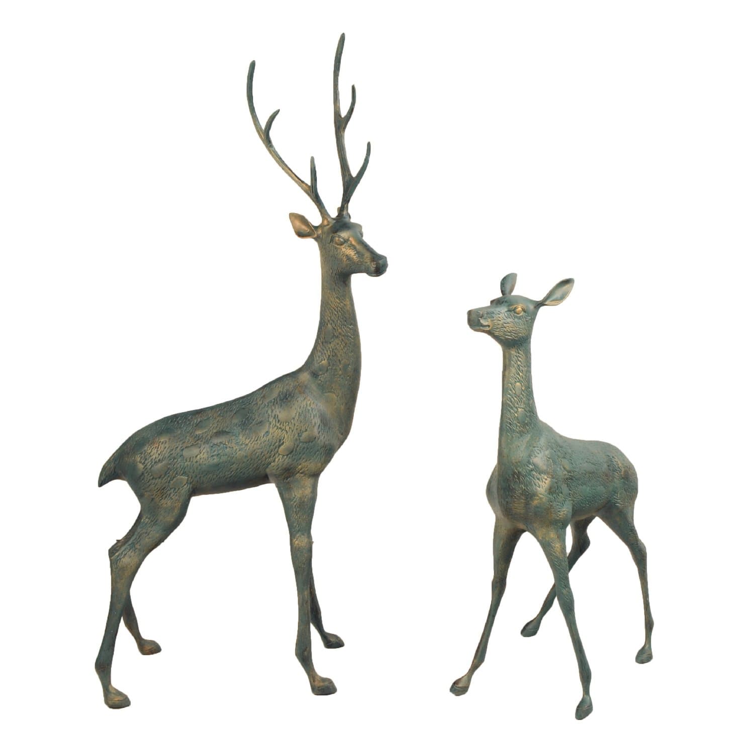 Solstice Sculptures XST/334 Large Deer Pair Aluminium Statue - Verdigris