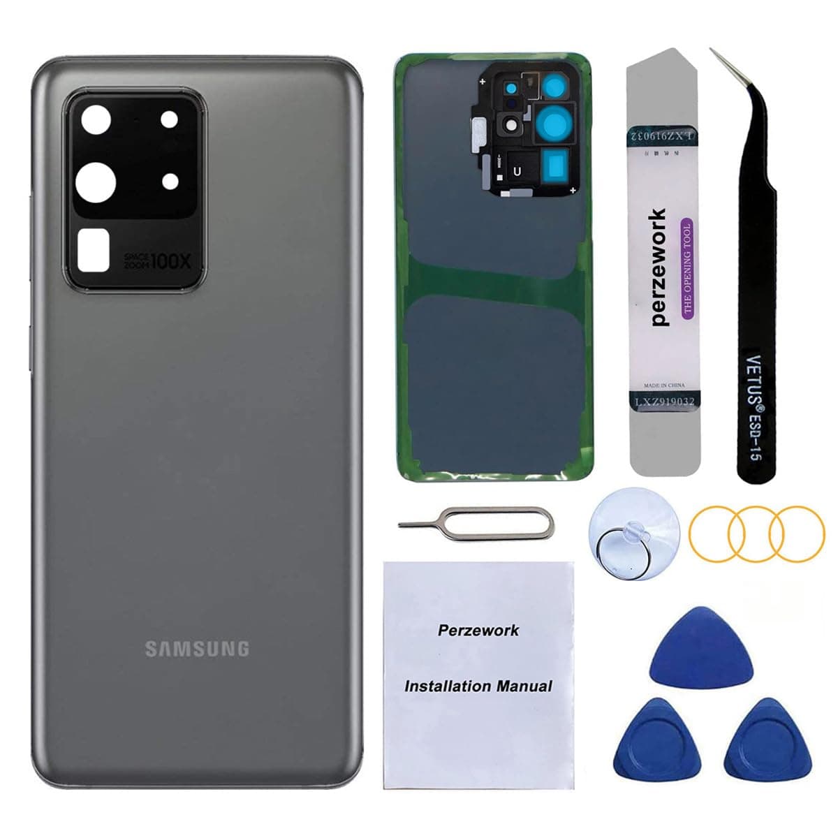 Rear Back Glass Replacement Compatible with Samsung Galaxy S20 Ultra 6.9 inches 5G with Reparing Toolkit and Installment Manual (Cosmic Gray)