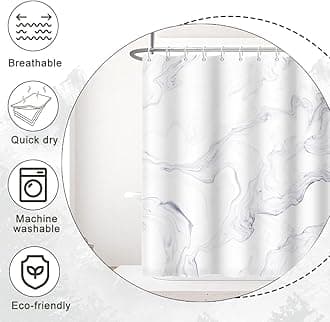 White Shower Curtain, Modern White Marble Shower Curtain for Bathroom Waterproof Abstract Liquid Shower Curtain Set with Hooks, 72x96 Inch