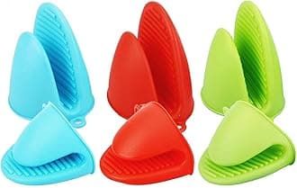 Acronde 3 Pairs Mini Oven Mitts Gloves Silicone Heat Resistant Cooking Pinch Mitts Potholder for Kitchen Cooking & Baking (Red, Blue and Green)