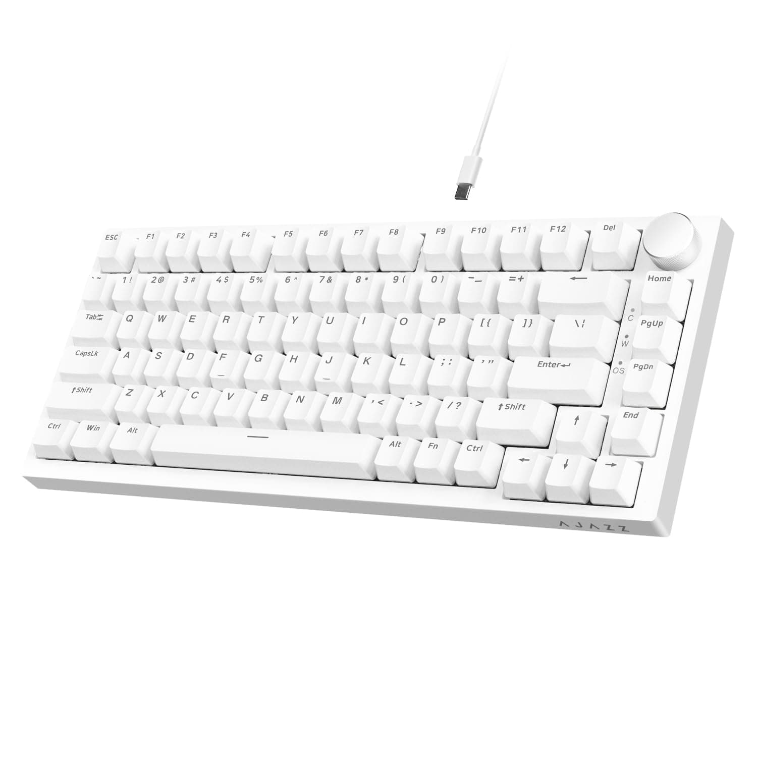 ATTACK SHARK Ajazz AK820 Mechanical Keyboard with CNC Knob Control,75% Gasket Mount Keyboard and Detachable USB Wired Gaming Keyboard for Win/Mac,Blue Light,NKRO,Blue Clicky Switch(White)