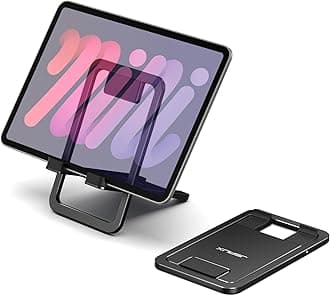 JSAUX Universal Tablet Stand, Portable Foldable Tablet Holder for Desk Compatible with iPad mini/Air, Samsung Galaxy Tab, Kindle Fire, ROG Ally, iPhone and Other Tablets-Black